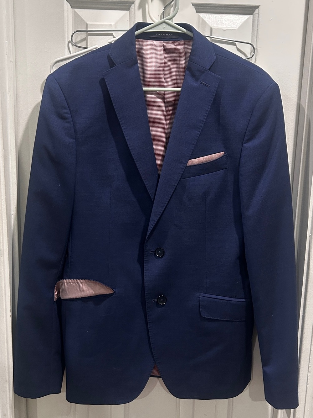 Zara Blue Two-Button Sport Coat with Red Lining